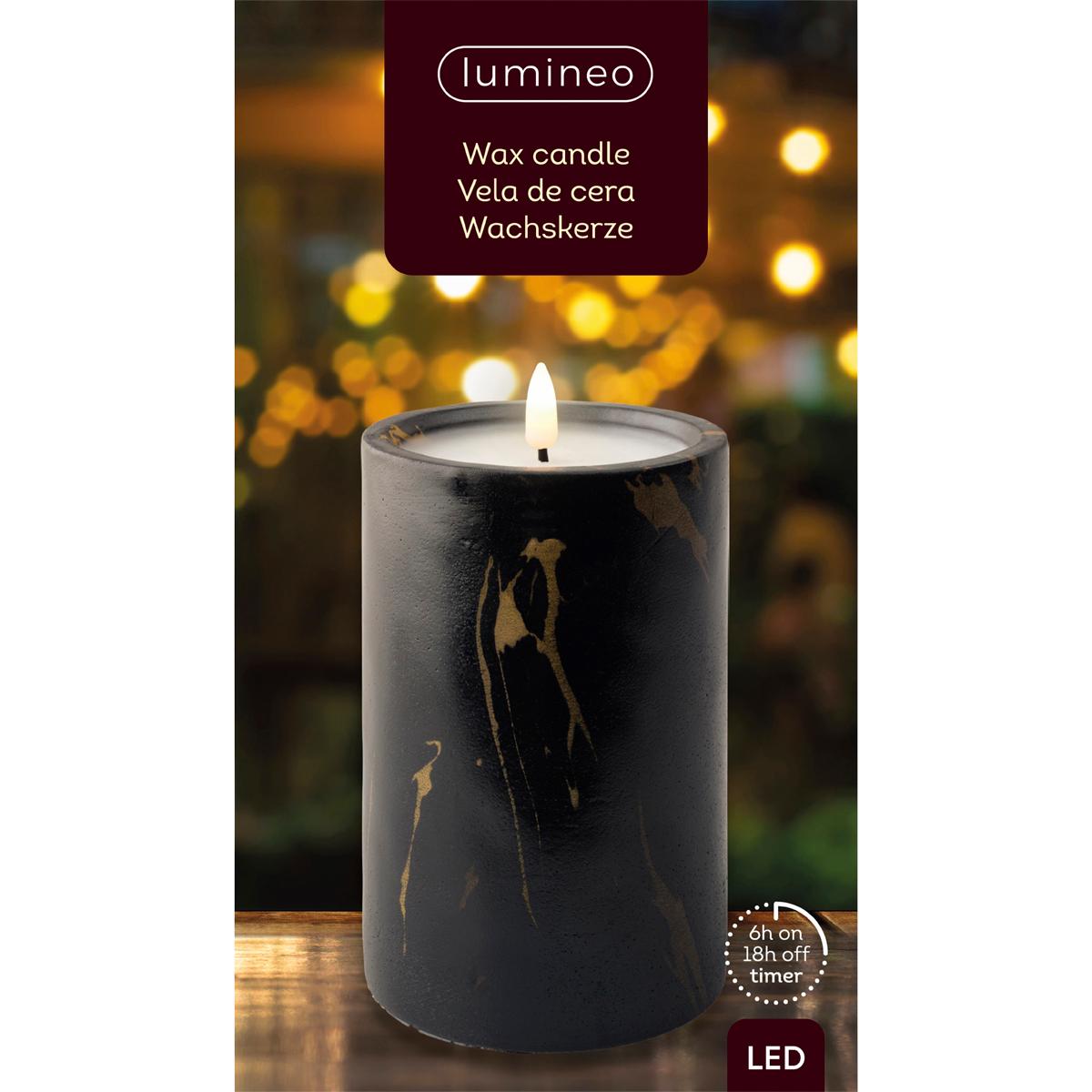 Ledkaars Marble zwart 16,5cm hoog